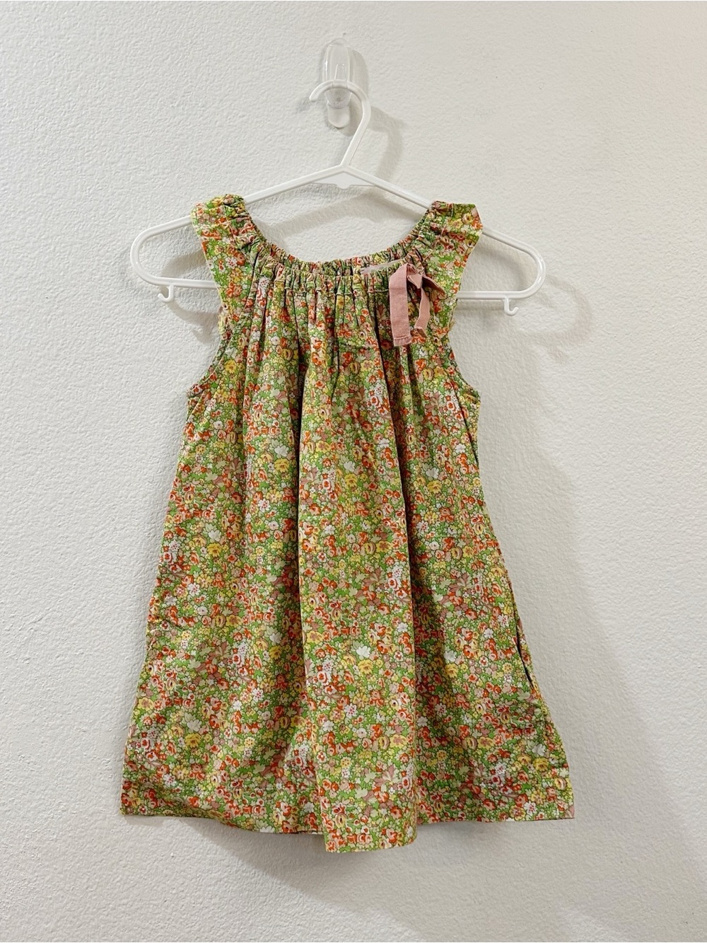 Bonpoint Ditsy Floral Sleeveless Dress in Green and Yellow Sise 4Y